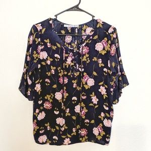 Navy Floral Bell Sleeve Blouse